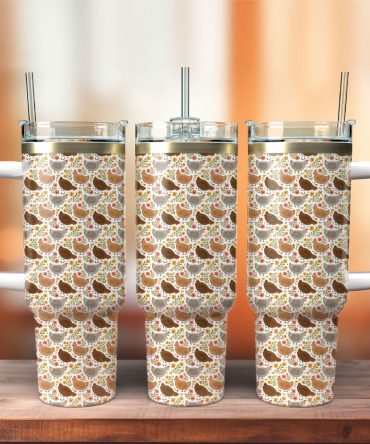 Flower Chicken Pattern Artwork Custom Stanley Quencher 40Oz Stainless Steel Tumbler With Handle