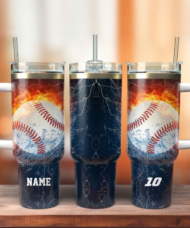 Homerun Flying Baseball Artwork Sport Custom Stanley Quencher 40Oz Stainless Steel Tumbler With Handle