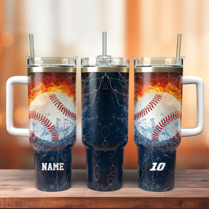 Homerun Flying Baseball Artwork Sport Custom Stanley Quencher 40Oz Stainless Steel Tumbler With Handle