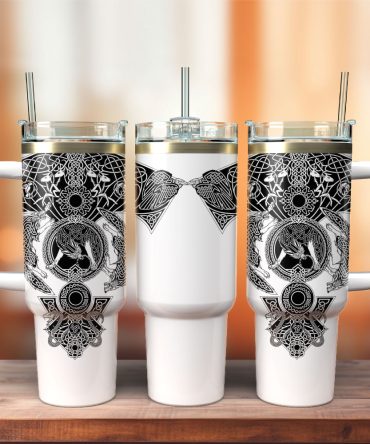 Black White Sagas Tattoo Pattern Games Custom Stanley Quencher 40Oz Stainless Steel Tumbler With Handle