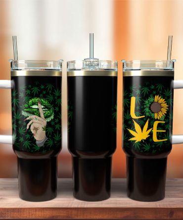 Love Sunflower Weed Pattern Artwork Custom Stanley Quencher 40Oz Stainless Steel Tumbler With Handle