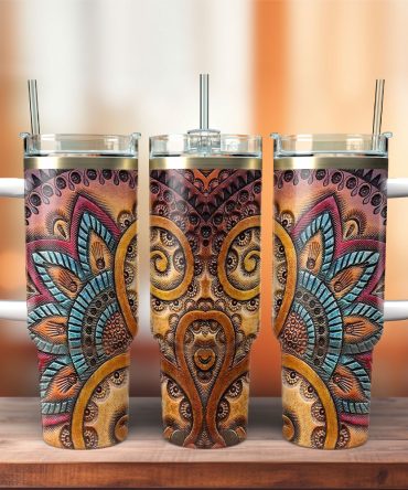 Bohemian Pattern Artwork Custom Stanley Quencher 40Oz Stainless Steel Tumbler With Handle