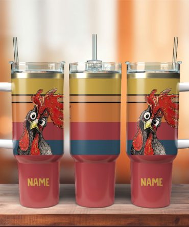 Cute Chicken Rooster Artwork Custom Stanley Quencher 40Oz Stainless Steel Tumbler With Handle