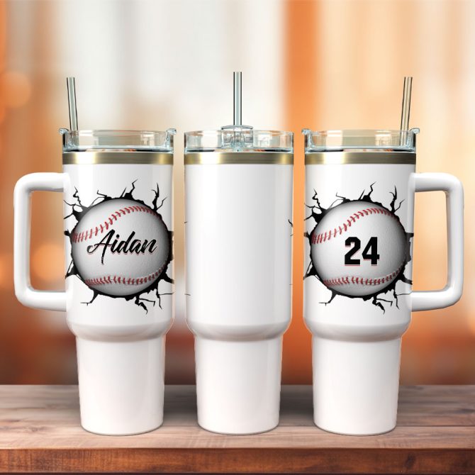 Baseball Artwork Custom Stanley Quencher 40Oz Stainless Steel Tumbler With Handle
