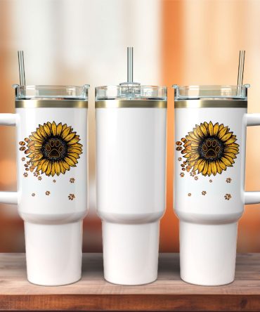 Sunflower Artwork Custom Stanley Quencher 40Oz Stainless Steel Tumbler With Handle