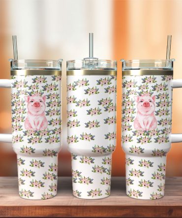 Cute Pig Art Custom Stanley Quencher 40Oz Stainless Steel Tumbler With Handle