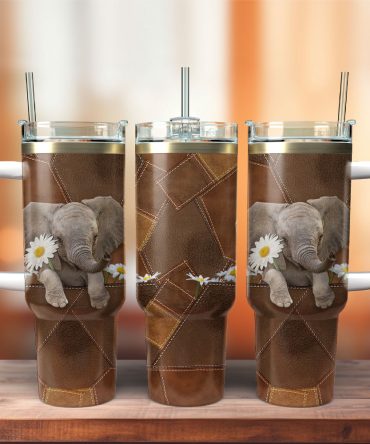 Cute Elephant Art Custom Stanley Quencher 40Oz Stainless Steel Tumbler With Handle