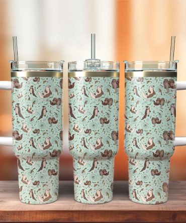 Cute Animal Artwork Custom Stanley Quencher 40Oz Stainless Steel Tumbler With Handle