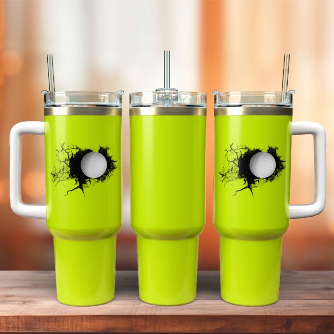 Golf Ball Artwork Custom Stanley Quencher 40Oz Stainless Steel Tumbler With Handle