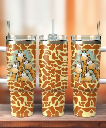 Cute Giraffe Artwork Custom Stanley Quencher 40Oz Stainless Steel Tumbler With Handle