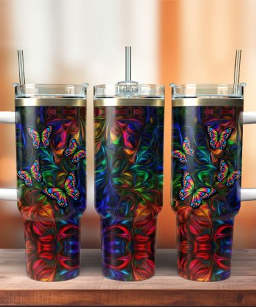 Butterfly Art Custom Stanley Quencher 40Oz Stainless Steel Tumbler With Handle