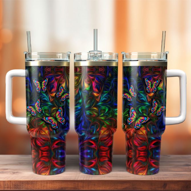 Butterfly Art Custom Stanley Quencher 40Oz Stainless Steel Tumbler With Handle