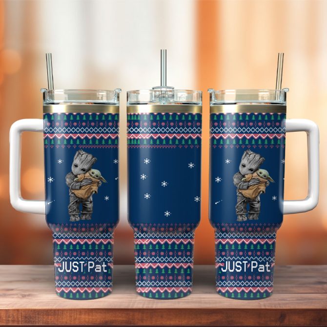 Baby Yoda And Groot Movie Custom Stanley Quencher 40Oz Stainless Steel Tumbler With Handle