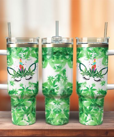 Funny Unicorn Weed Art Custom Stanley Quencher 40Oz Stainless Steel Tumbler With Handle