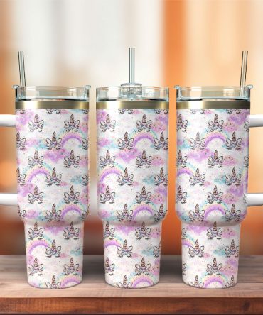 Colorful Unicorn Custom Stanley Quencher 40Oz Stainless Steel Tumbler With Handle