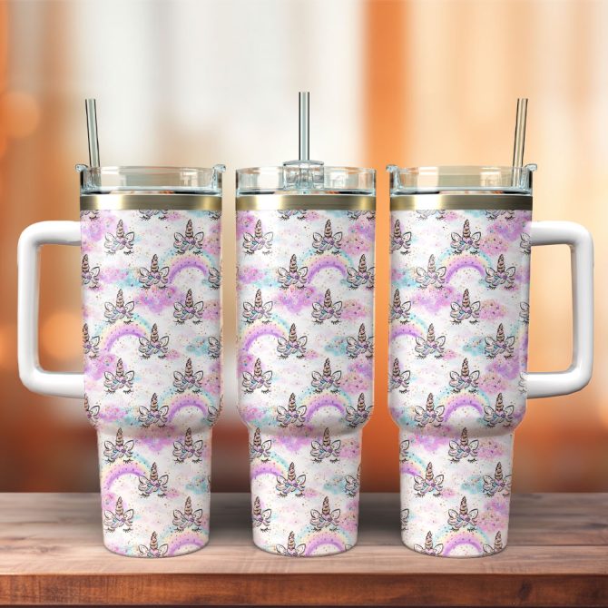 Colorful Unicorn Custom Stanley Quencher 40Oz Stainless Steel Tumbler With Handle