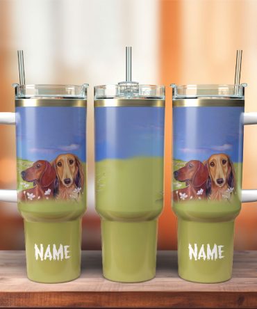 Dachshund Dog Custom Stanley Quencher 40Oz Stainless Steel Tumbler With Handle