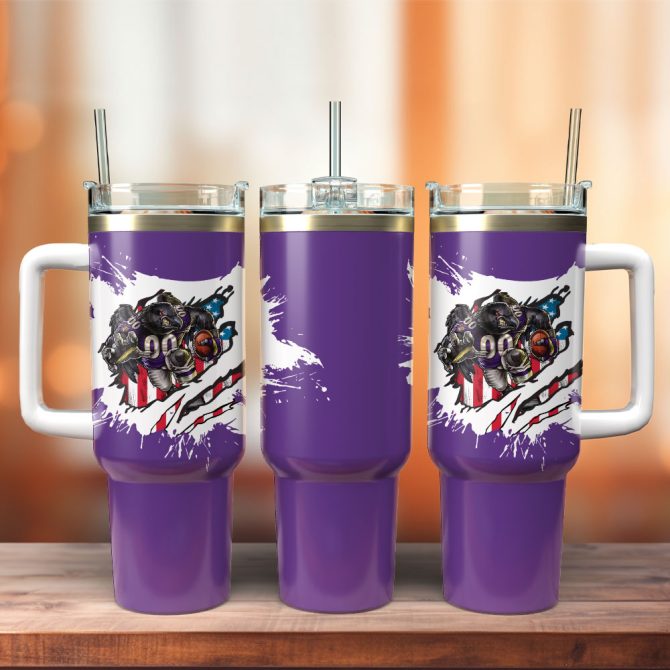 Baltimore Ravens Football Nfl Custom Stanley Quencher 40Oz Stainless Steel Tumbler With Handle