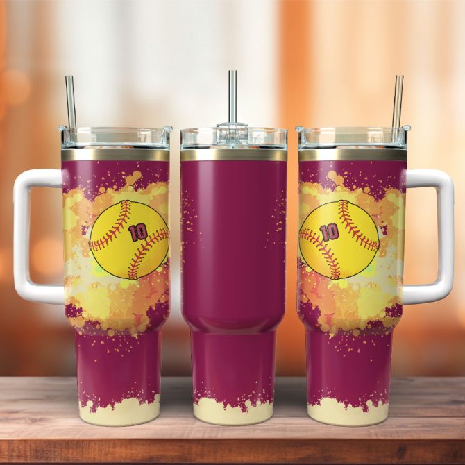 Baseball Artwork Custom Stanley Quencher 40Oz Stainless Steel Tumbler With Handle