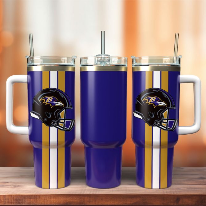 Baltimore Ravens Football Nfl Custom Stanley Quencher 40Oz Stainless Steel Tumbler With Handle
