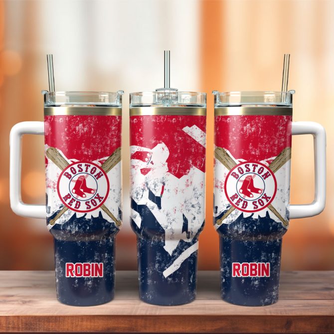 Boston Red Sox Baseball Mlb Custom Stanley Quencher 40Oz Stainless Steel Tumbler With Handle