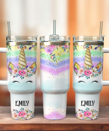 Colorful Unicorn Custom Stanley Quencher 40Oz Stainless Steel Tumbler With Handle