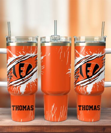 Cincinnati Bengals Football Nfl Custom Stanley Quencher 40Oz Stainless Steel Tumbler With Handle