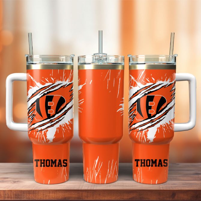 Cincinnati Bengals Football Nfl Custom Stanley Quencher 40Oz Stainless Steel Tumbler With Handle