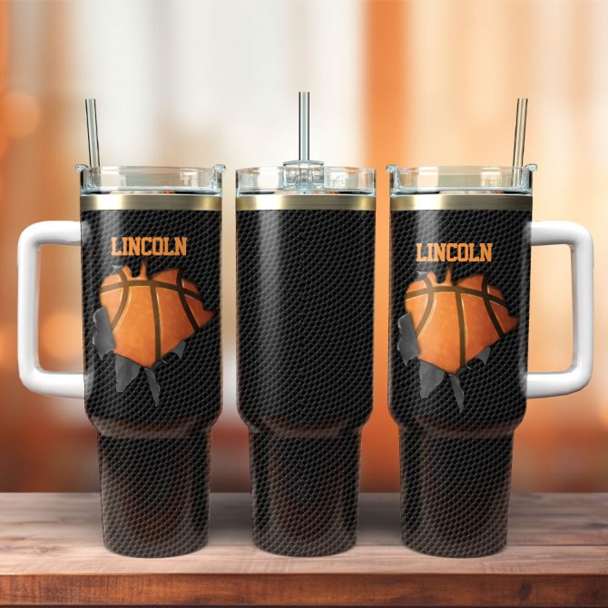 Basketball Art Custom Stanley Quencher 40Oz Stainless Steel Tumbler With Handle