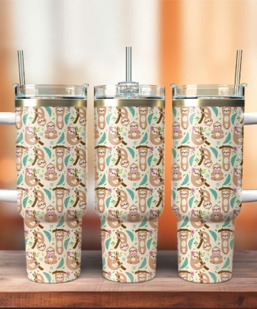 Chibi Sloth Sleeping Custom Stanley Quencher 40Oz Stainless Steel Tumbler With Handle