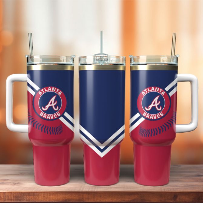 Atlanta Braves Baseball Mlb Sport Custom Stanley Quencher 40Oz Stainless Steel Tumbler With Handle