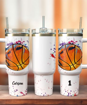 Basketball Art Custom Stanley Quencher 40Oz Stainless Steel Tumbler With Handle