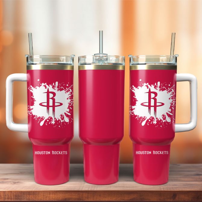 Houston Rockets Basketball Nba Sport Custom Stanley Quencher 40Oz Stainless Steel Tumbler With Handle