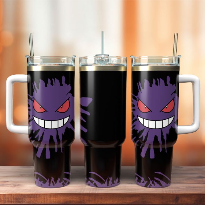 Gengar Pokemon Anime Custom Stanley Quencher 40Oz Stainless Steel Tumbler With Handle