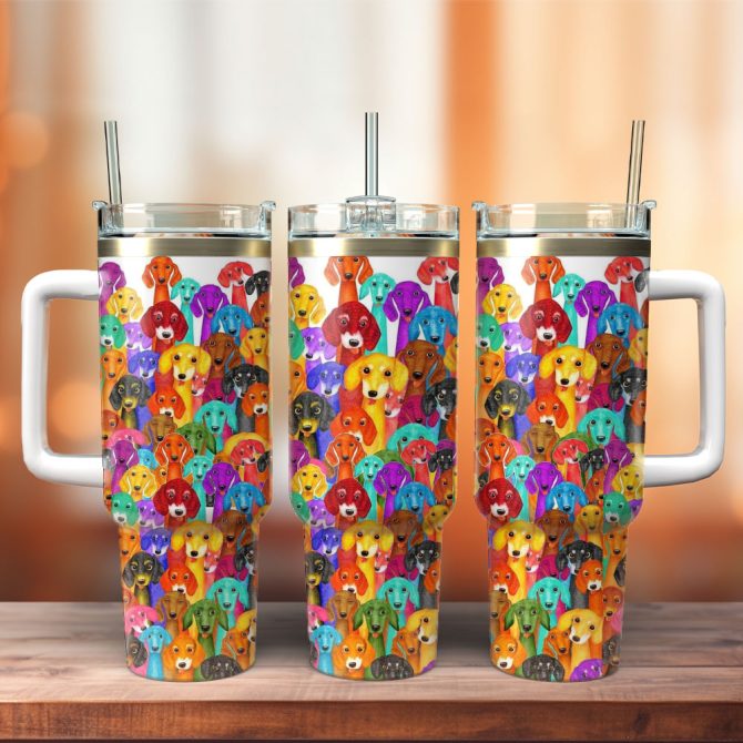 Dog Artwork Custom Stanley Quencher 40Oz Stainless Steel Tumbler With Handle