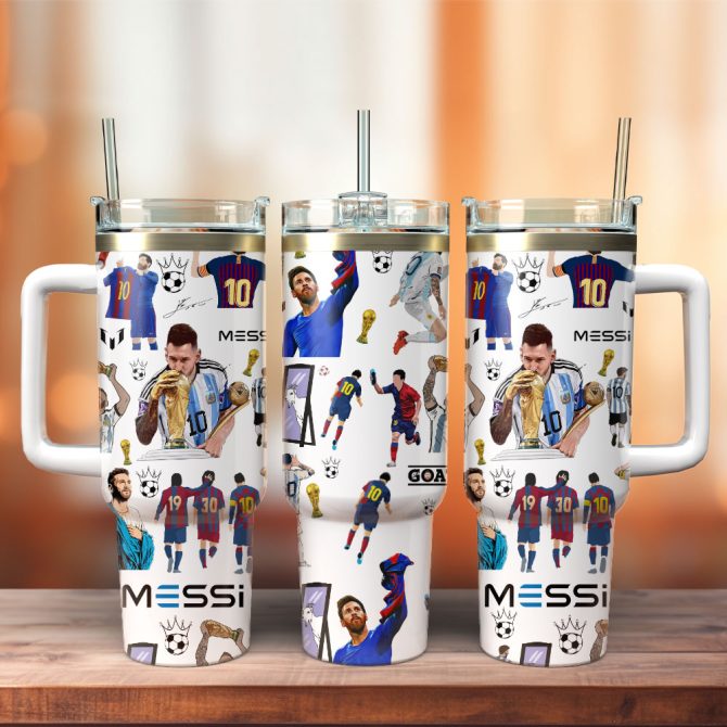 Messi Soccer Custom Stanley Quencher 40Oz Stainless Steel Tumbler With Handle