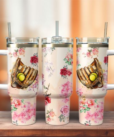 Baseball Glove And Ball Artwork Custom Stanley Quencher 40Oz Stainless Steel Tumbler With Handle