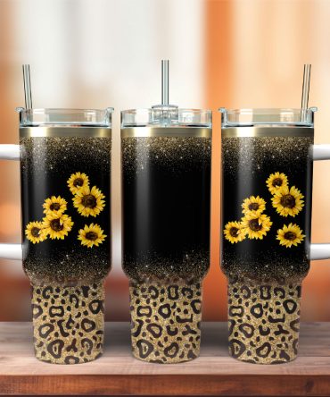 Flower And Leopard Artwork Custom Stanley Quencher 40Oz Stainless Steel Tumbler With Handle