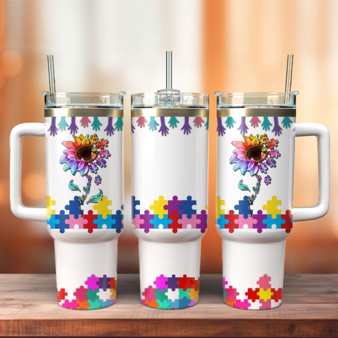 Flower Art Custom Stanley Quencher 40Oz Stainless Steel Tumbler With Handle