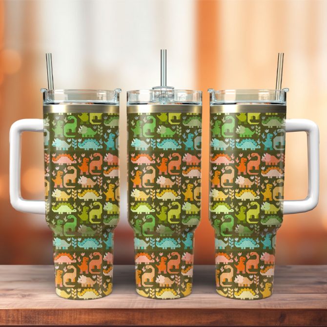 Colorful Dragons Artwork Custom Stanley Quencher 40Oz Stainless Steel Tumbler With Handle