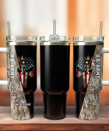 American Flag Skull Custom Stanley Quencher 40Oz Stainless Steel Tumbler With Handle
