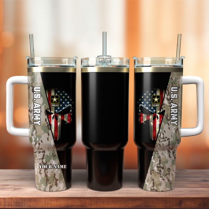 American Flag Skull Custom Stanley Quencher 40Oz Stainless Steel Tumbler With Handle