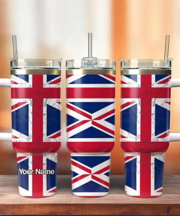 England Flag Symbol Custom Stanley Quencher 40Oz Stainless Steel Tumbler With Handle