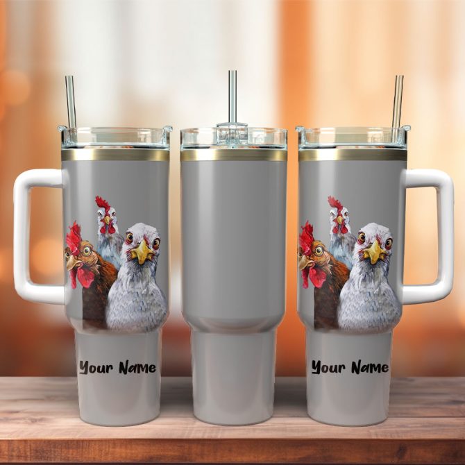 Chickens Custom Stanley Quencher 40Oz Stainless Steel Tumbler With Handle