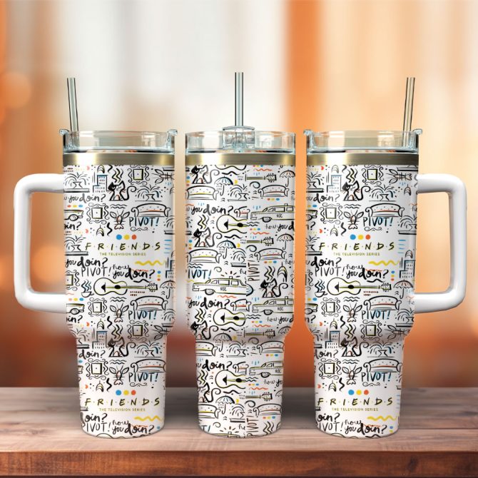 Friendship Doodle Art Custom Stanley Quencher 40Oz Stainless Steel Tumbler With Handle