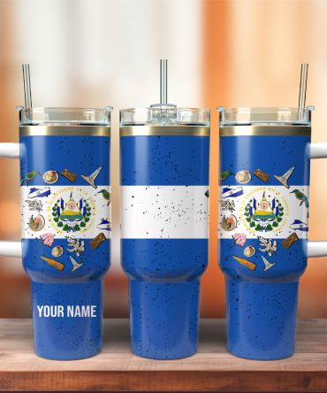 El Salvador Flag Symbols Custom Stanley Quencher 40Oz Stainless Steel Tumbler With Handle