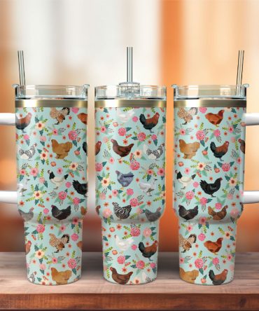 Chicken Breeds Floral Artwork Custom Stanley Quencher 40Oz Stainless Steel Tumbler With Handle
