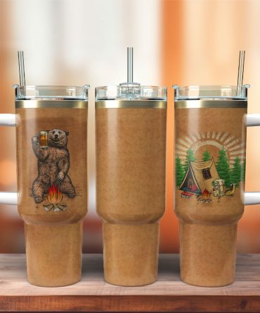 Bear Beer Camping Peace Animal Custom Stanley Quencher 40Oz Stainless Steel Tumbler With Handle