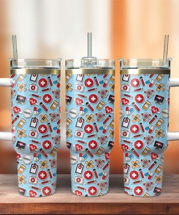 Nurse Heart Love Gift Custom Stanley Quencher 40Oz Stainless Steel Tumbler With Handle