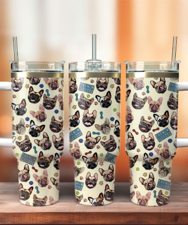French Bull Dog Artwork Custom Stanley Quencher 40Oz Stainless Steel Tumbler With Handle